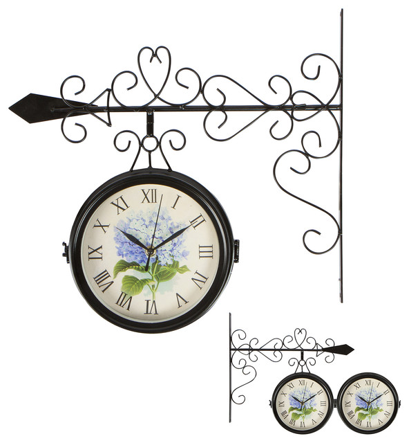 7 5 Diameter Double Sided Vintage Wrought Iron Wall Hanging Clock