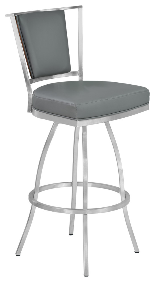 Delhi Metal Stool, Brushed Stainless Steel and Gray, Gray, Counter Height