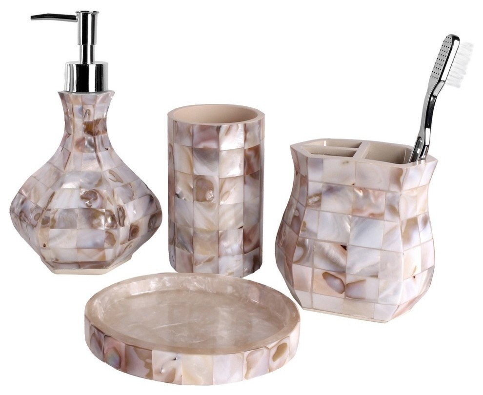 Milano 4Piece Bath Accessory Set, Mother Of Pearl Beach Style