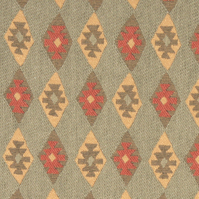 Green, Gold and Red, Diamond Southwest Style Upholstery Fabric By The