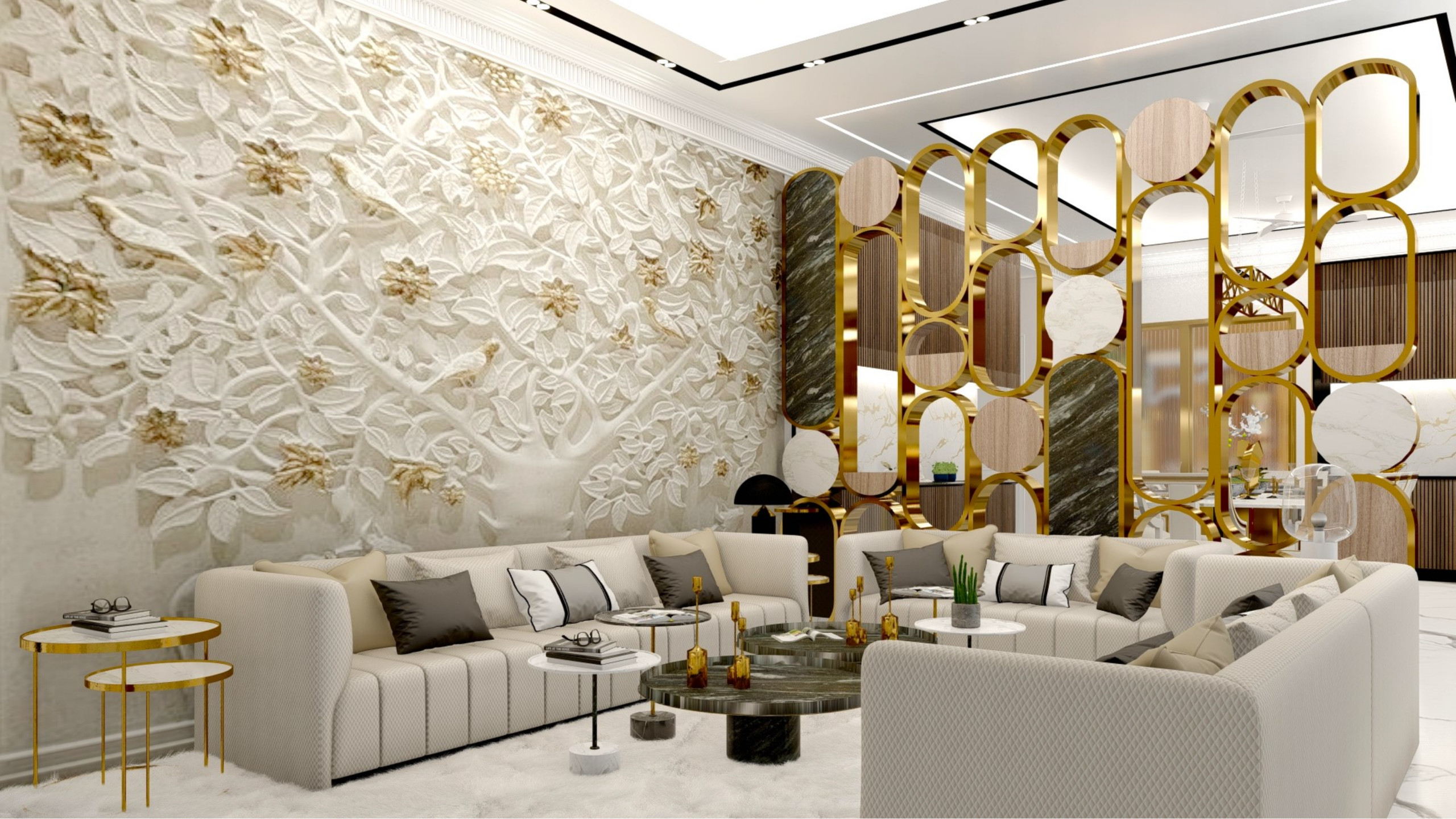 Elegant Lounge and Dining Area with Light Tones in Guildford