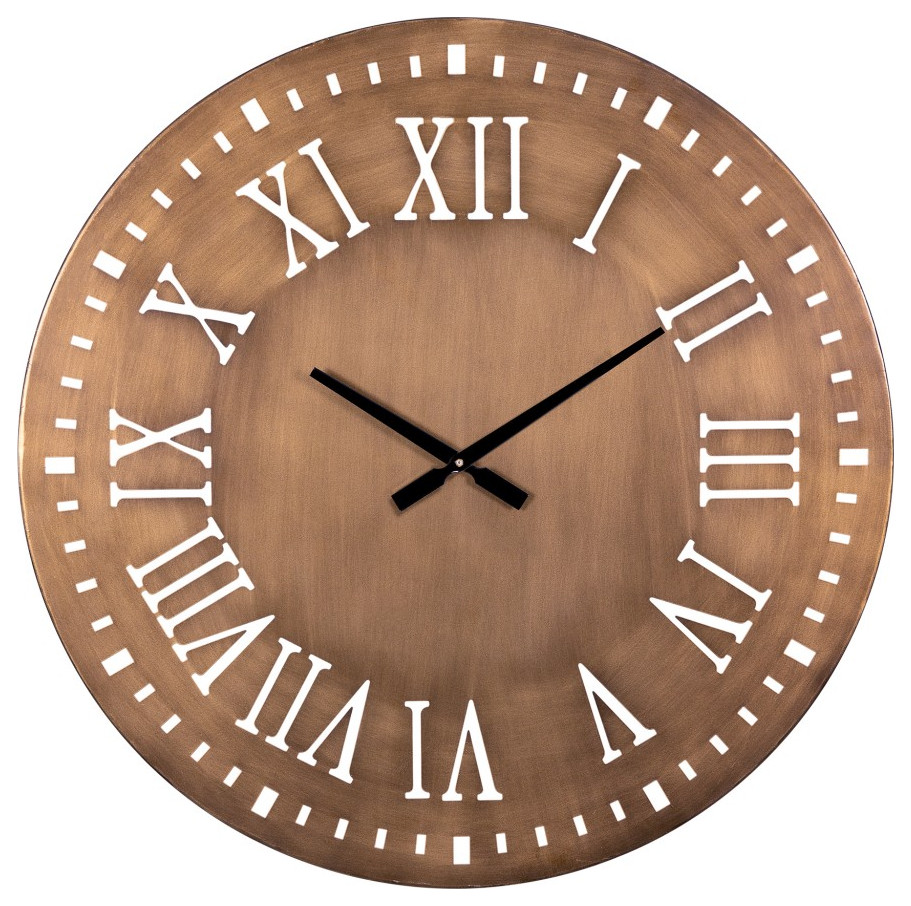 Round Brushed Gold Wall Clock Transitional Wall Clocks by