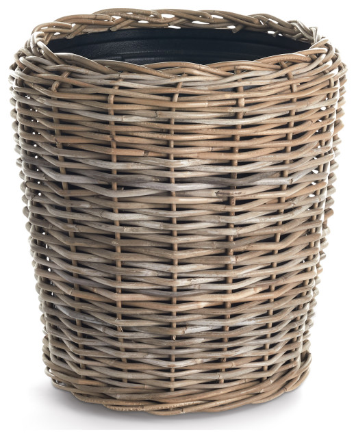 Woven Dry Basket Planter, 17.75" Tropical Indoor Pots And Planters