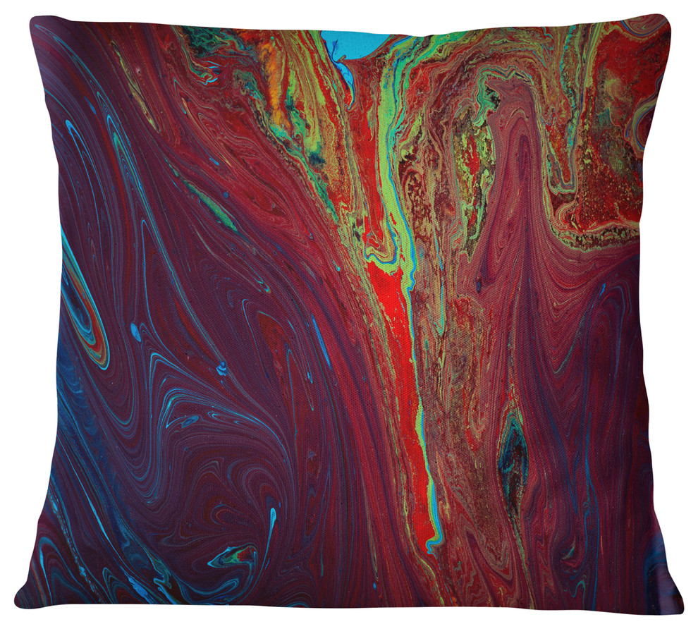 Dark Red Abstract Acrylic Paint Mix Abstract Throw Pillow, 16"x16"
