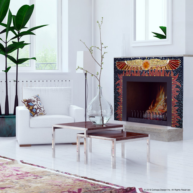 Phoenix Rising Fireplace Surround Contemporain Salon Chicago par Calliope Design Inc