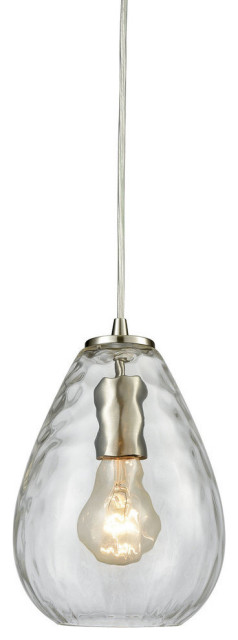 Lagoon 1 Light Pendant in Satin Nickel with Clear Water Glass