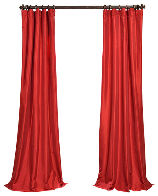 Hollywood Red Faux Silk Taffeta Curtain Single Panel, 50"x108"