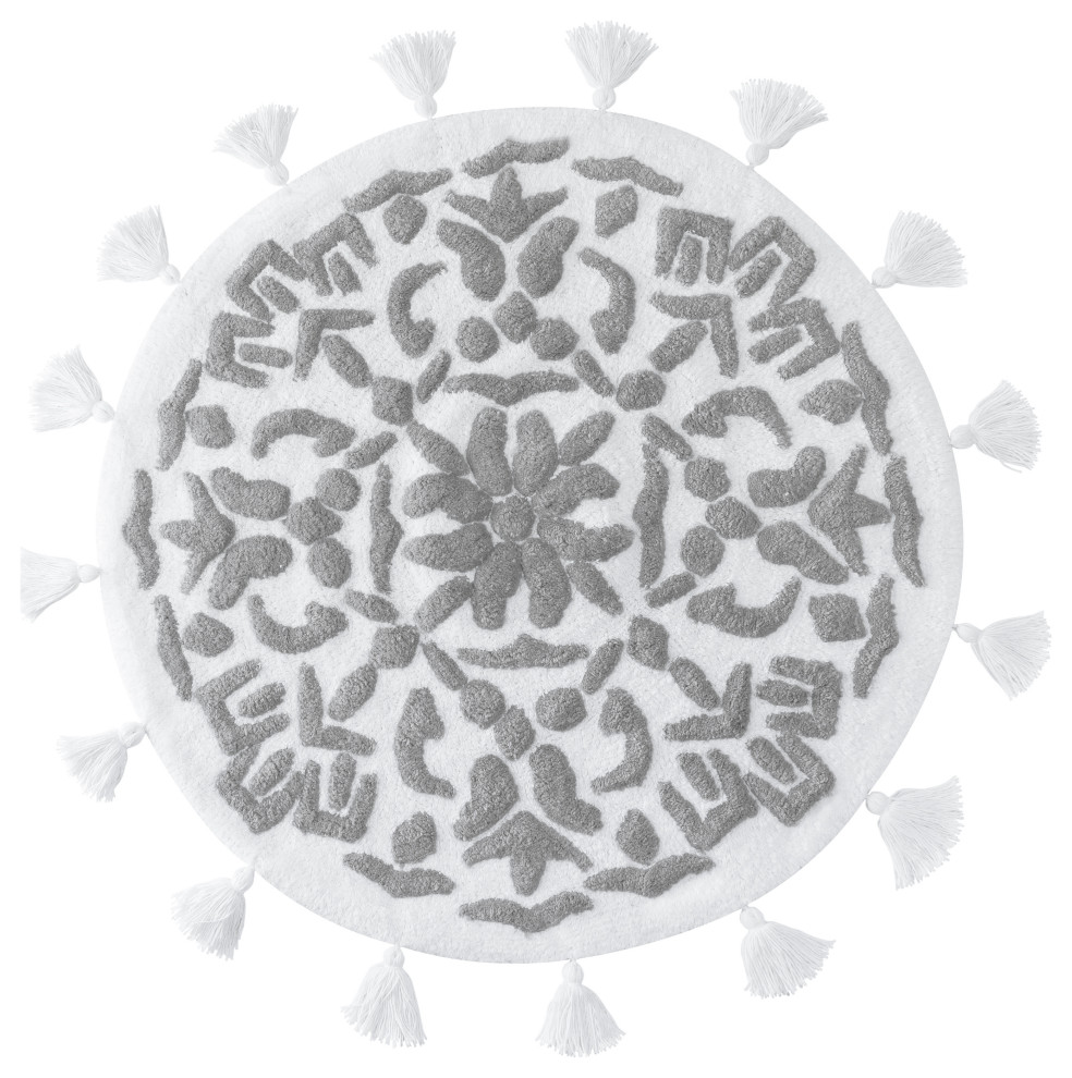 Cambridge Round Tufted Bath Mat With Tassels, 30" x 30" Contemporary