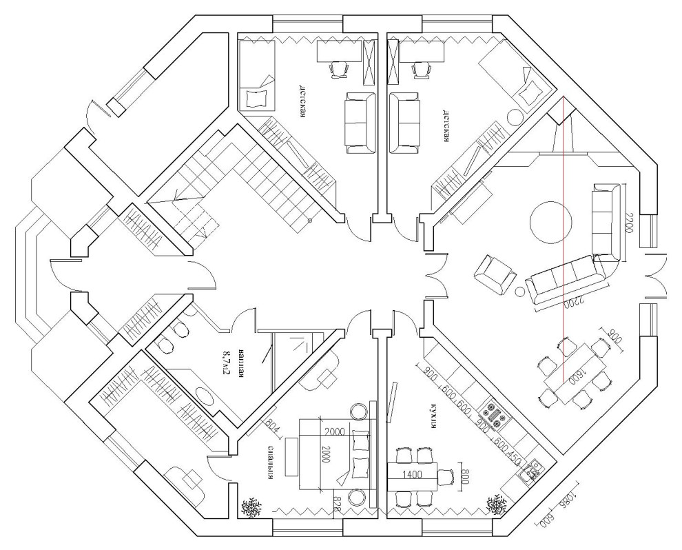 Коттедж 300м2. План первого этажа