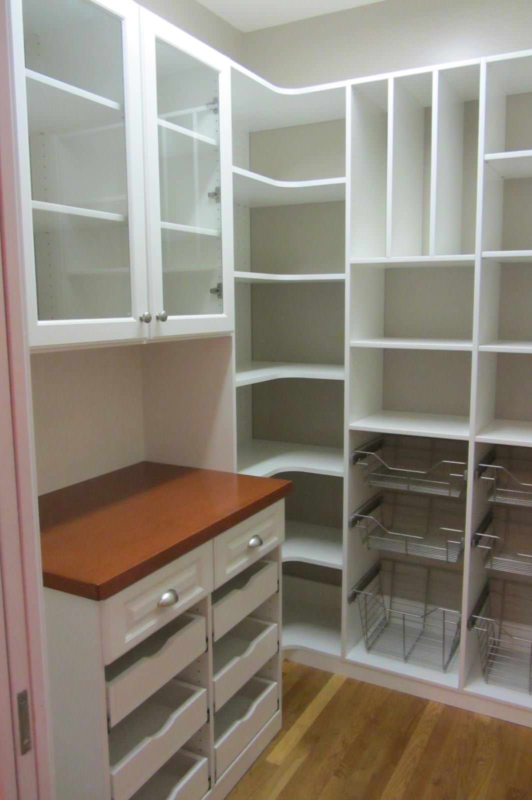 Walk In  Pantry with Wood Top & Glass Framed Doors
