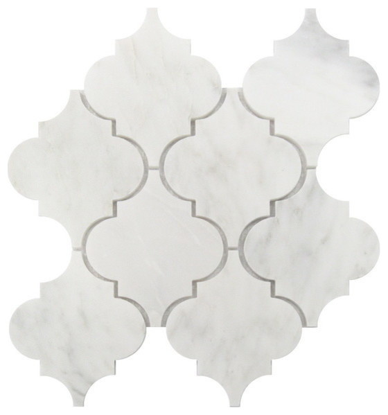 Carrara Arabesque Interlocking Polished Tile, White, 10 Sq. ft., 12"x12"