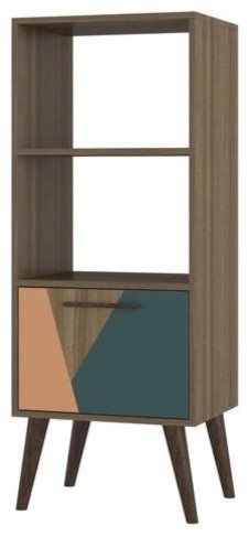 Sami 2.0 Double Bookcase With 1, Drawer In Oak Frame With Peach And Teal.