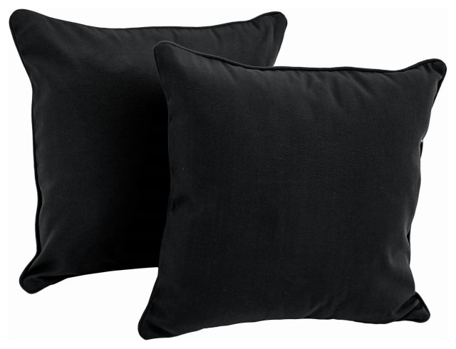 18" Double-Corded Solid Twill Square Throw Pillows With Inserts, Set of 2, Black
