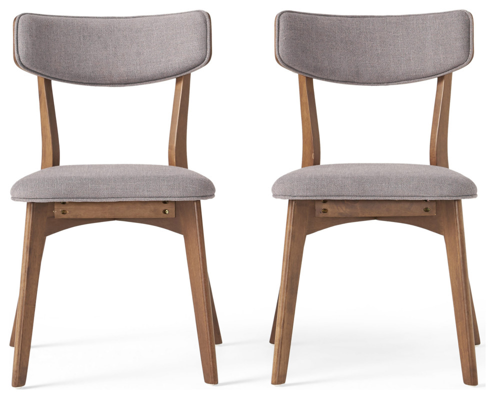 GDF Studio Caleb Mid-Century Walnut Finished Frame Dining Chairs, Set of 2, Dark Gray