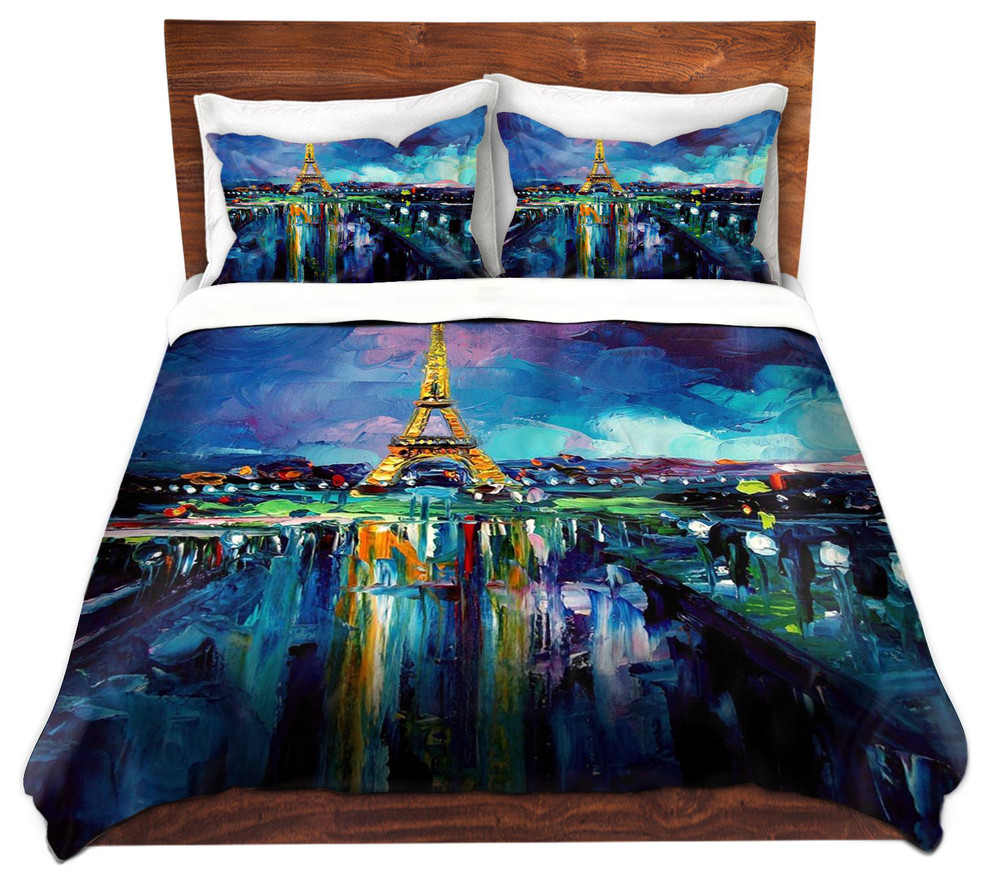 Parisian Night Eiffel Tower Microfiber Duvet Cover, King Duvet Only