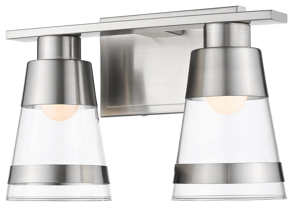 Ethos 2-Light Bathroom Vanity Light In Brushed Nickel, 13.000 ...
