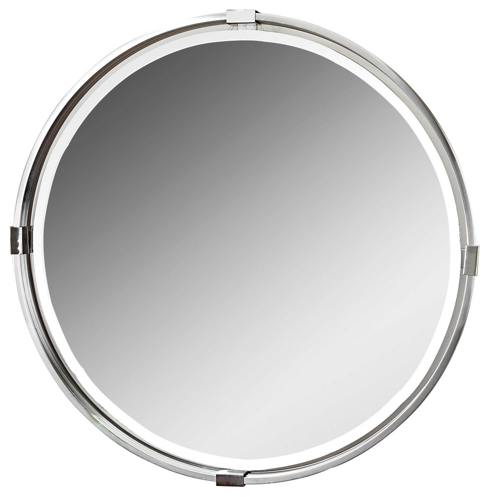 30" Round Wall Mirror, Silver Nickel Chrome Wall Mirrors by My