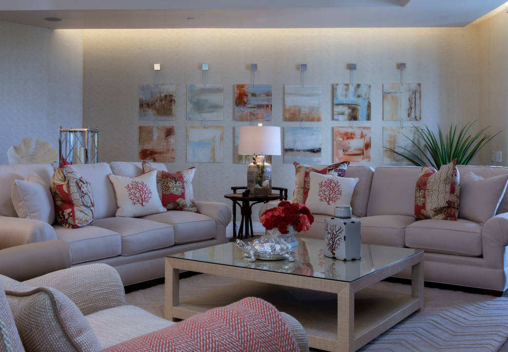 Photo of a large contemporary open concept family room in Miami.