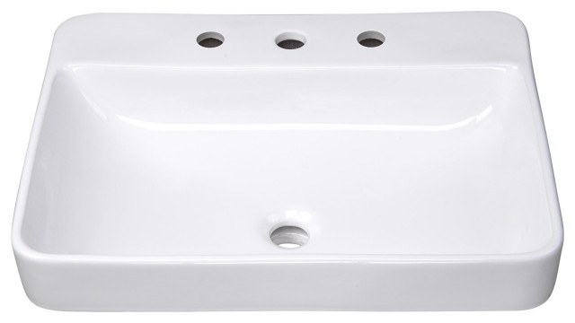 23" Rectangle Bathroom Drop in Vessel Sink Ceramic Semi Recessed Basin w/ Drain