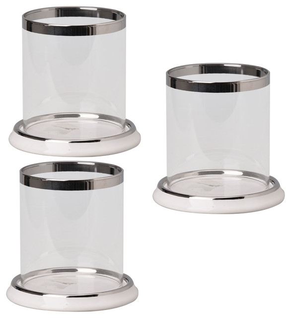 Set Of 3 Aiza Round Hurricane Candle Holder Silver D4x4 Set Of 3 Aiza Round Hurricane Candle Holder Silver D4x4 Contemporary Candleholders By Fantastic Decor Llc