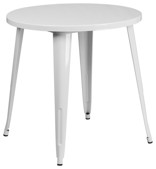 30'' Round White Metal IndoorOutdoor Table, 30"W x 30"D x 29.50"H