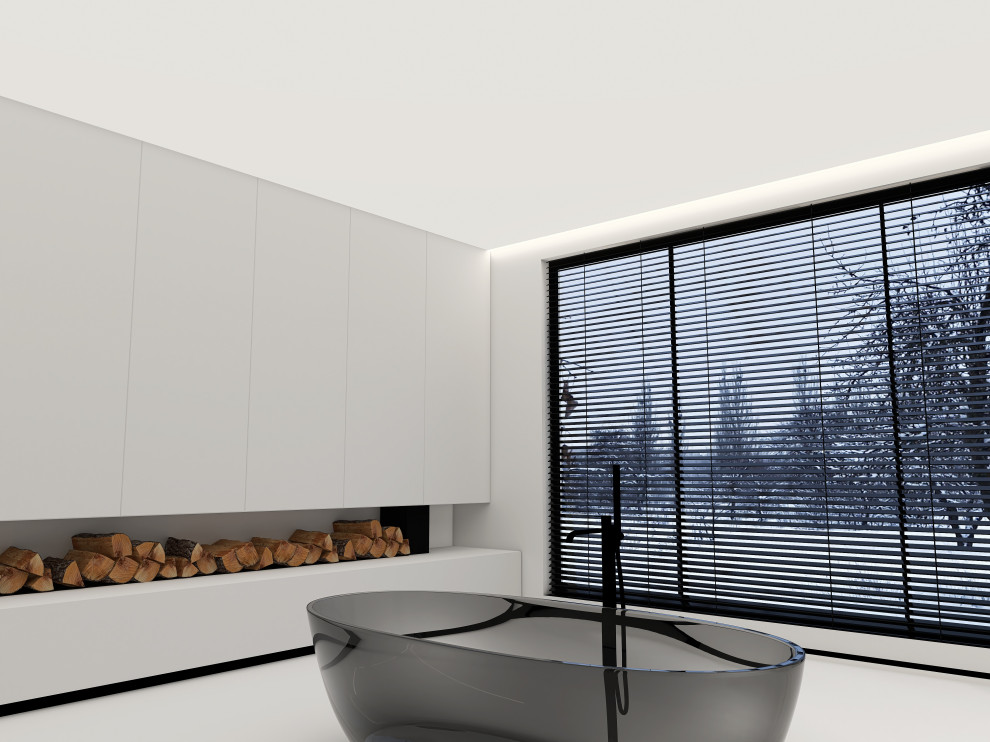 Представляем вам наш проект ванной комнаты с камином и панорамным зеркалом. Глав