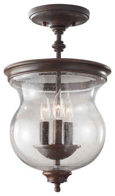 3 Light Heritage Bronze Clear Seeded Gl Foyer Hall Semi Flush 3 Light Heritage Bronze Clear Seeded Gl Foyer Hall Semi Flush Mount
