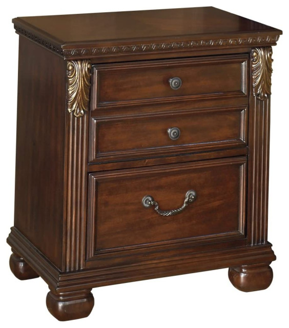 Elegant Nightstand With 2 Storage Drawers, Traditional Warm Brown