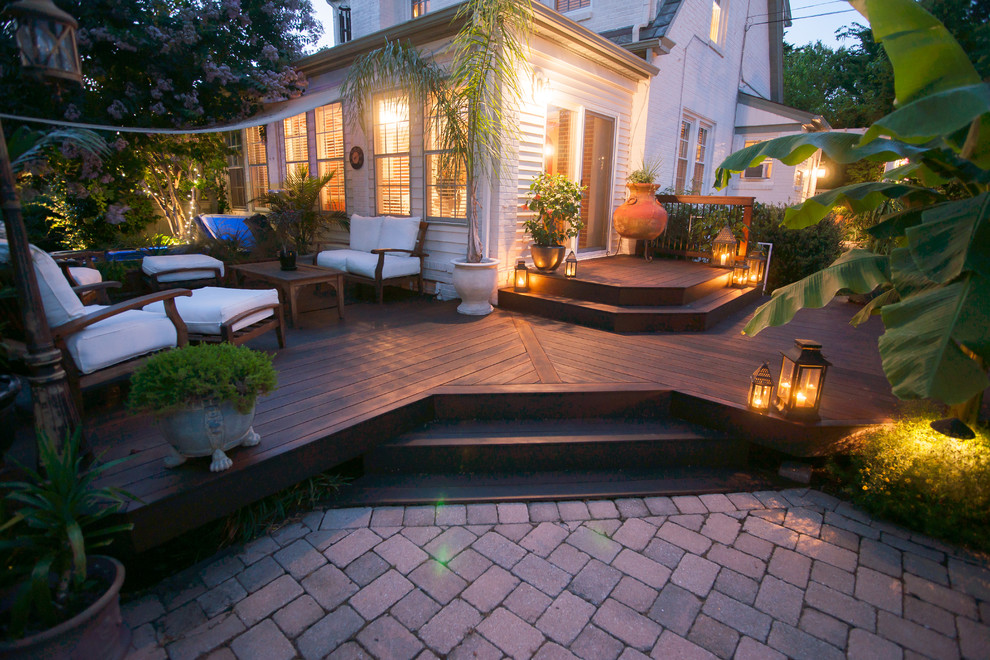 Inspiration for a mid-sized mediterranean backyard deck in DC Metro with no cover.