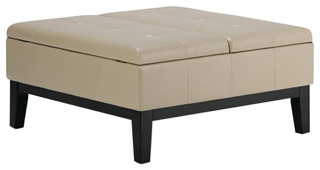 Atlin Designs Faux Leather Coffee Table, Cream Leather Storage Ottoman