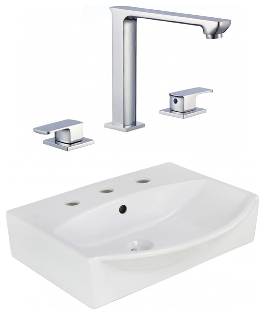 19 5 In Wall Mount Vessel Sink Set In White Modern Bathroom