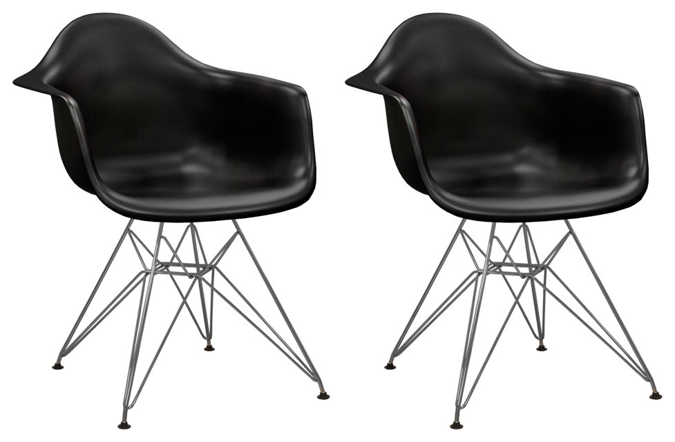 Paris Tower Dining Arm Chair with Chrome Legs, Set of 2 Midcentury