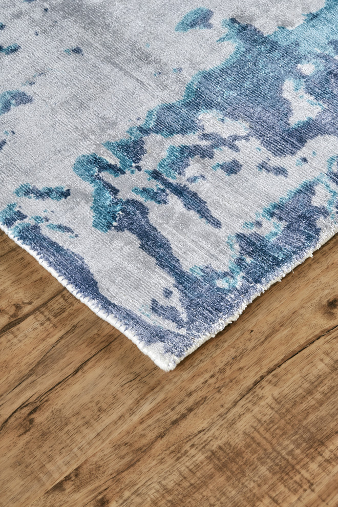 Weave & Wander Cashel Handwoven Lustrous Viscose Rug, Navy/Blue Ocean