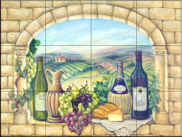 Tile Mural Kitchen Backsplash - Tuscan Wine - by Rita Broughton