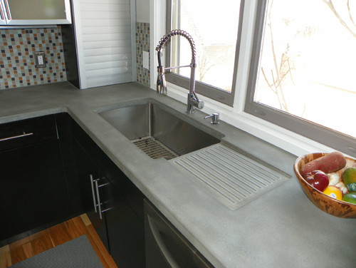 Concrete Countertop Materials Kitchen Design Sleek Modern Features Bright Natural 