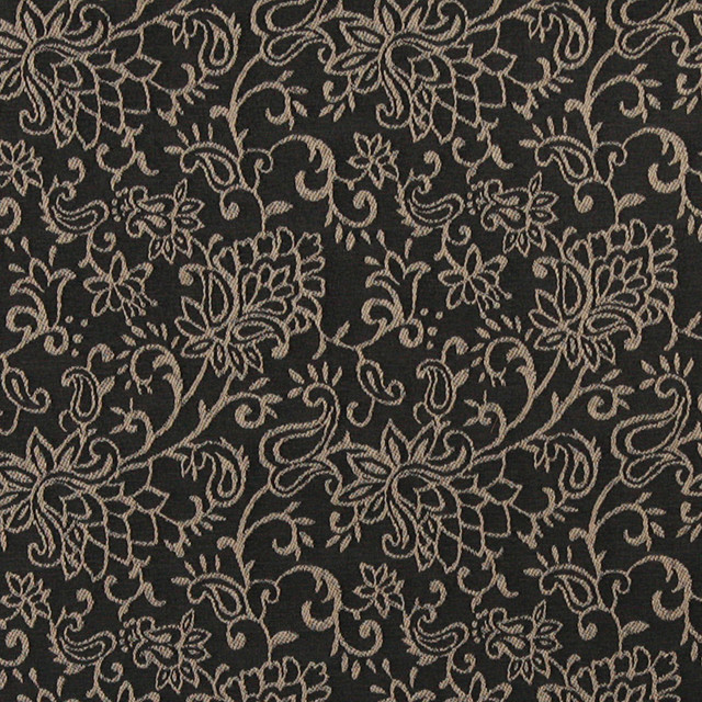 Black, Contemporary Floral Designed Woven Upholstery Fabric By The Yard