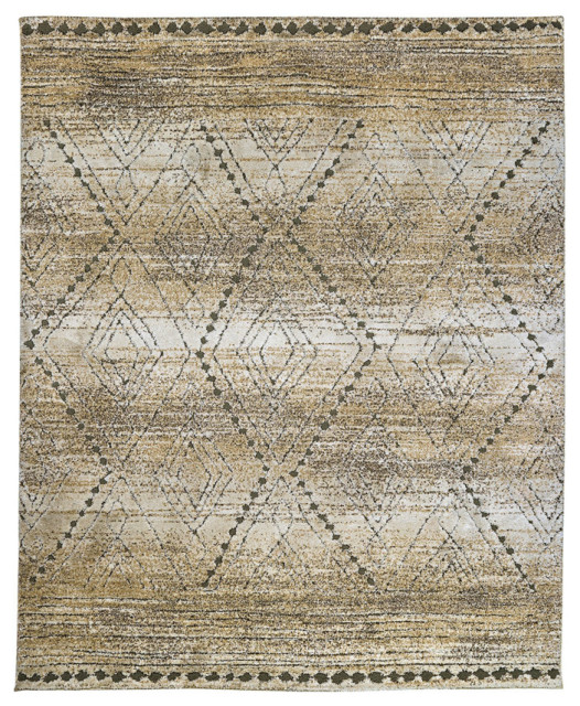 Recycled Polyester Area Rug With Geometric Pattern Gray And Beige