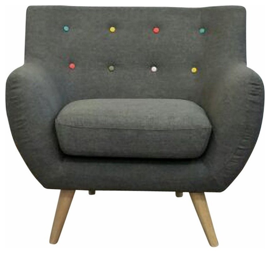 Ebba Armchair, Gray, With Multicolor Buttons