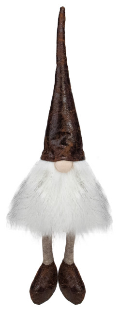 15.5" White and Brown Sitting Gnome Figure Tabletop Christmas Decoration