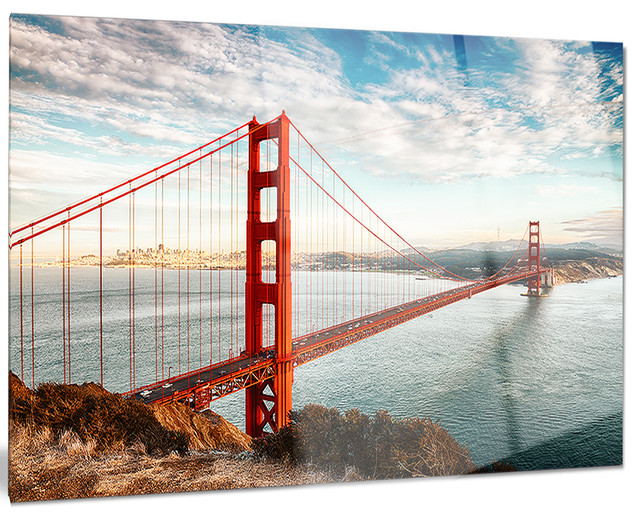 Golden Gate Bridge In San Francisco Glossy Metal Wall Art 28 X12 Golden Gate Bridge In San Francisco Glossy Metal Wall Art 28 X12