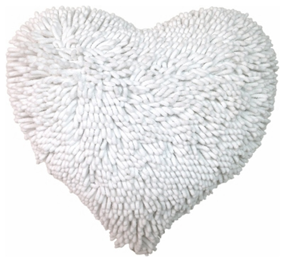 My Heart Shaggy Decorative Pillow, White