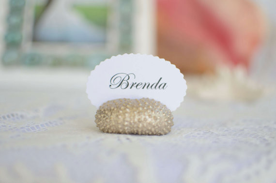 Gold Sea Urchin Place Card Holder by Beachy Chic Decor