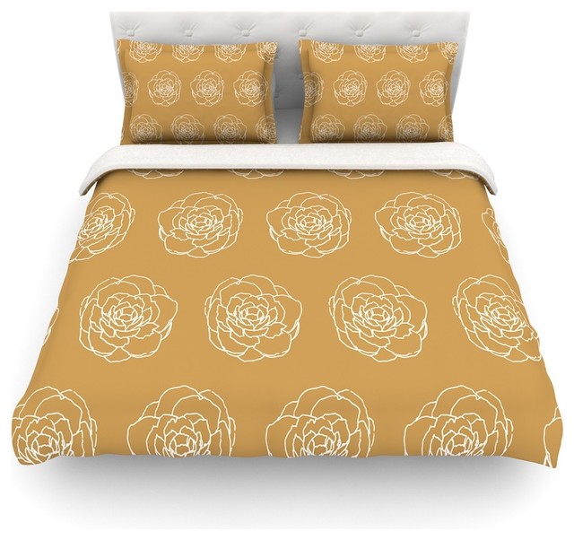 Kess Inhouse Pellerina Design Golden Peonies Yellow White Duvet Pellerina Design Golden Peonies Yellow White Duvet Cover Cotton Queen Contemporary