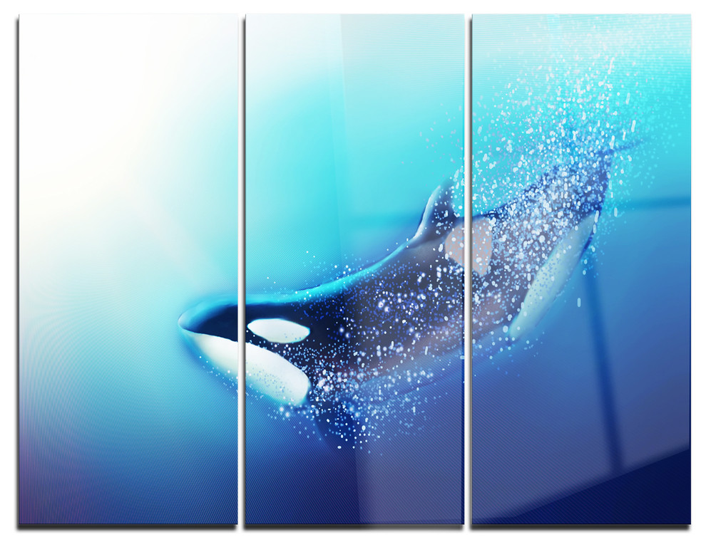 "Killer Whale and Sea" Digital Metal Wall Art, 3 Panels, 36"x28"