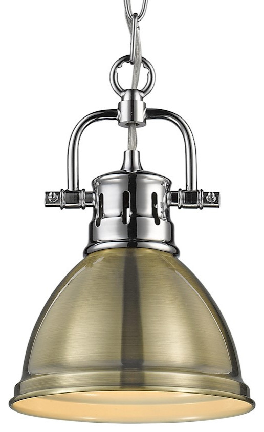 Golden Lighting Duncan 1Light Chain Mini Pendant, Chrome/Brass, 3602