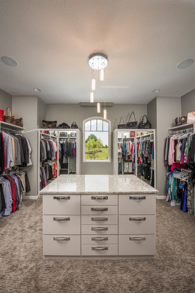 Inspiration for a large contemporary walk-in wardrobe in Other with white cabinets.
