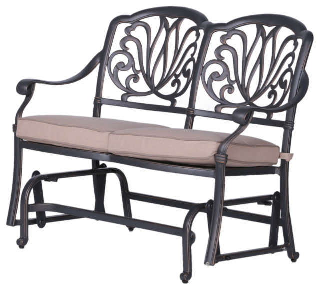 Athens Bench Glider With Cushion, Outdoor Metal Glider Mediterranean