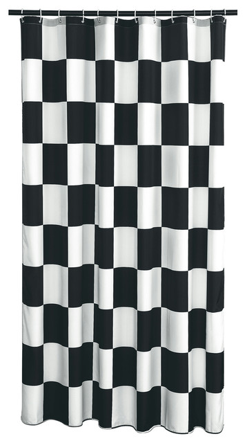 Extra Long Shower Curtain 72 X 78 Gamma Checkered Flag Black And