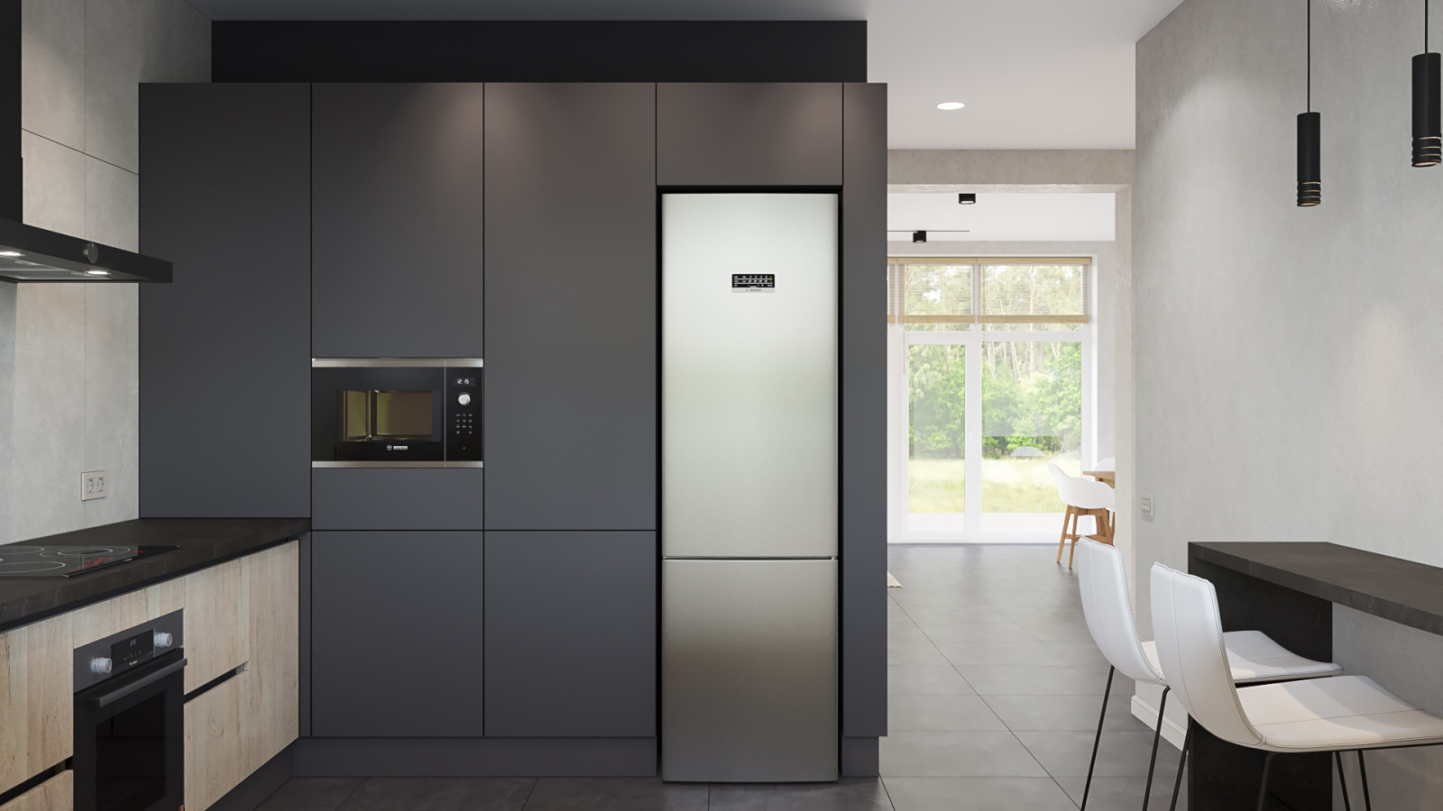 Барнхауз с мансардными окнами в серых оттенках