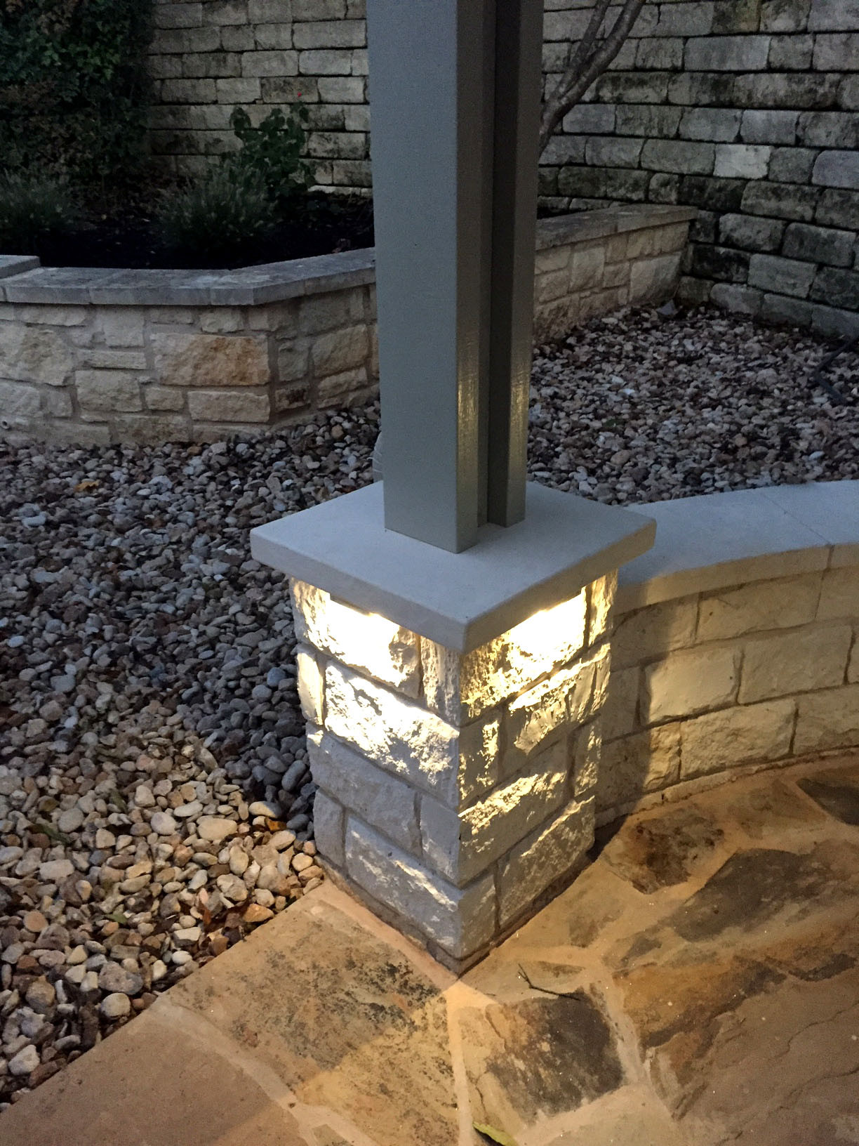 Limestone column w/ lighting